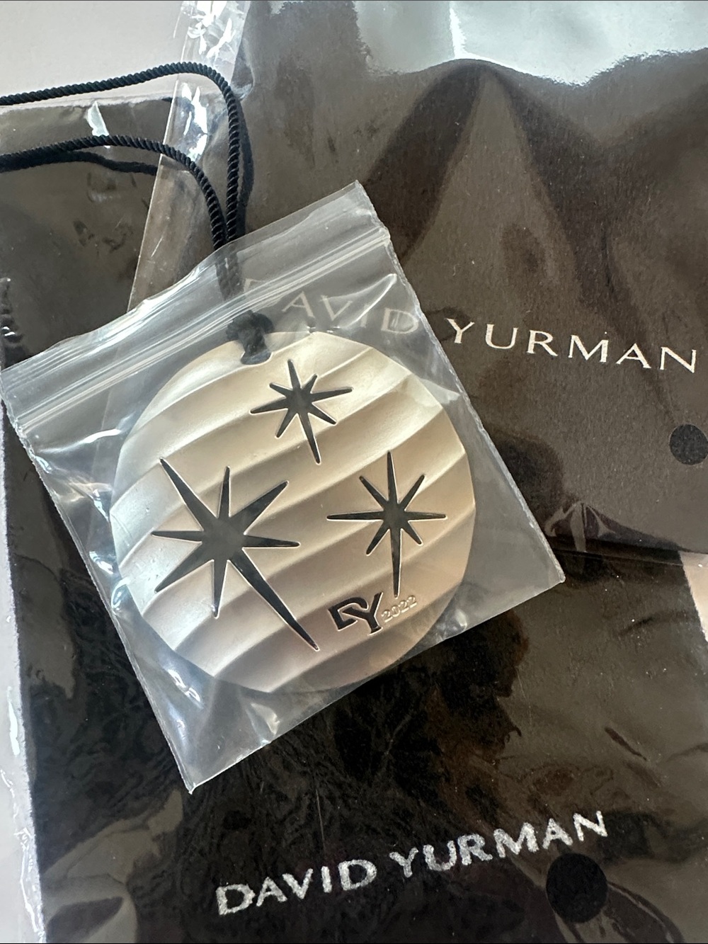 David Yurman Silver Starburst Motif RARE 2022 Ornament on Black Cord